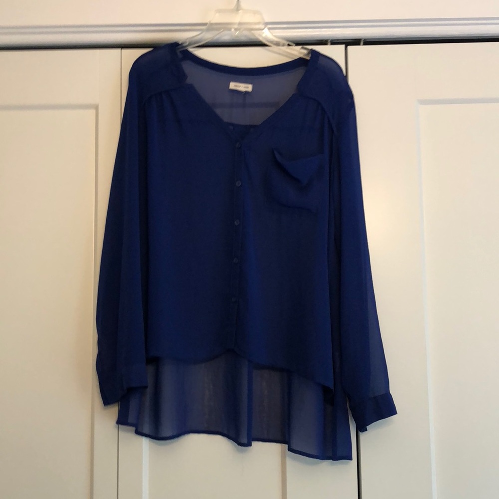 Royal blue, sheer, button up top